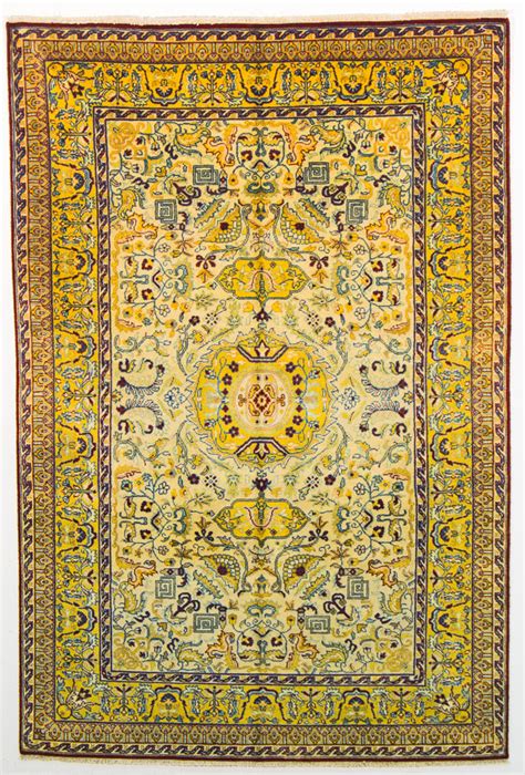 Vintage Persian Rug Antique Silk And Wool Oriental Rug Yellow Gold