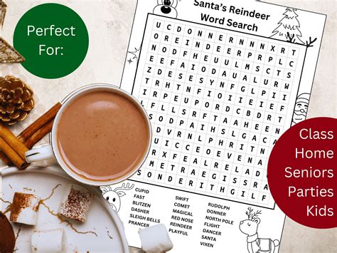 Printable Santa's Reindeer Word Search Puzzle Coloring Page Christmas