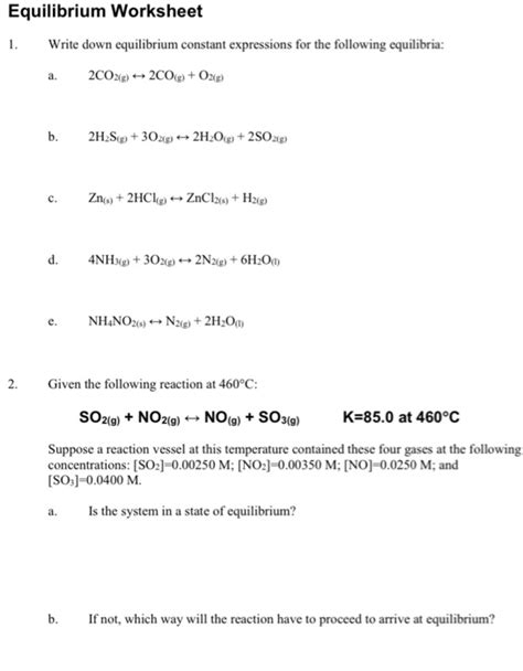 03 Equilibrium Constant Worksheet 1 Answers SCH4U1 Name ET06