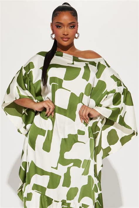 Georgia Abstract Maxi Dress Olive Combo Fashion Nova Dresses