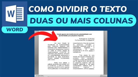 Como Dividir O Texto Em Duas Colunas No Word Atualizado Youtube