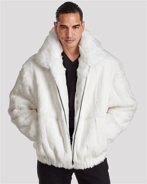 White Rabbit Fur Hooded Bomber Jacket For Men