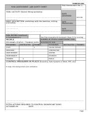 Risk Assessment For Bench Fitting Workshop Hazards Controls Course