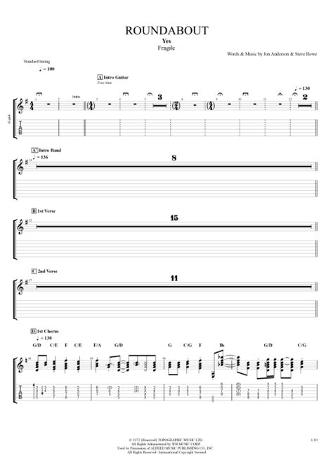 Tablature Roundabout De Yes Guitar Pro Guitares Et Piste D