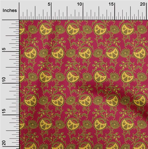 Oneoone Silk Tabby Fabric Leaves Floral Block Print Fabric By The