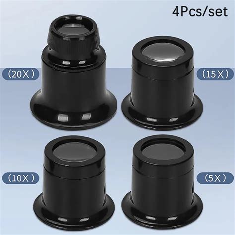 4pcs Set Eye Loupe Magnifiers 5x 10 15x 20x Watch Repair Tool Kit