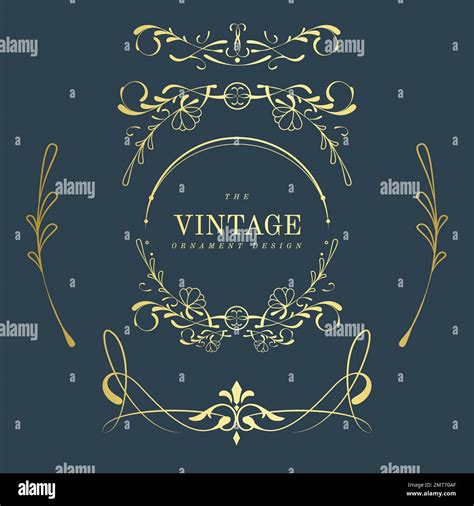 Set Of Vintage Golden Art Nouveau Badges On Blue Vector Stock Vector