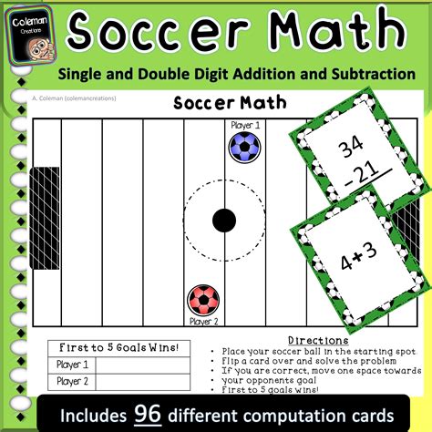 Double Digit Addition And Subtraction And Single Digit Soccer Game