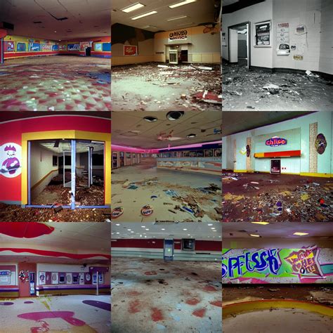 Krea High Detail Photograph Of An Abandoned Chuck E Cheese In 1 9 9