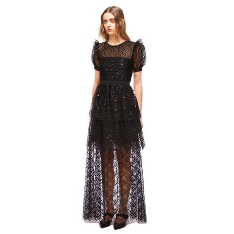 Self Portrait Dresses Black Grid Sequin Tiered Maxi Dress Poshmark