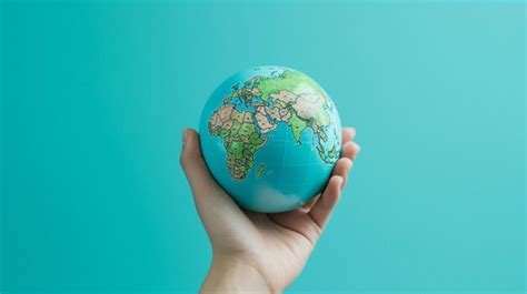 Hand Holding A Blue Earth Globe Premium AI Generated Image