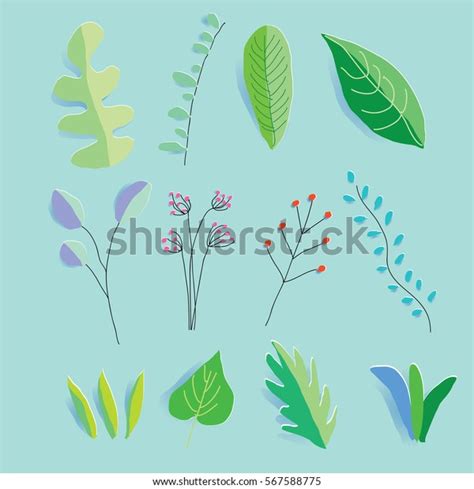 Vector Doodle Leaves Sethanddrawn Style Like Stock Vector Royalty Free