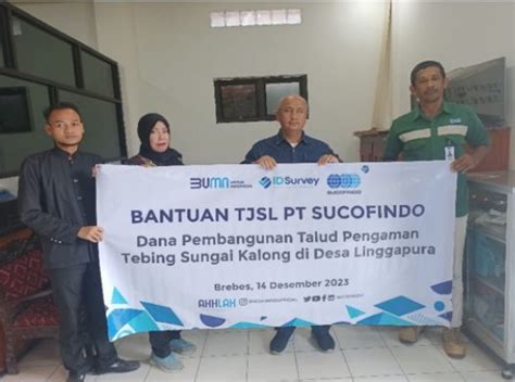 Sucofindo Cabang Cirebon Berikan Dana Bantuan Pembangunan Talud Sungai