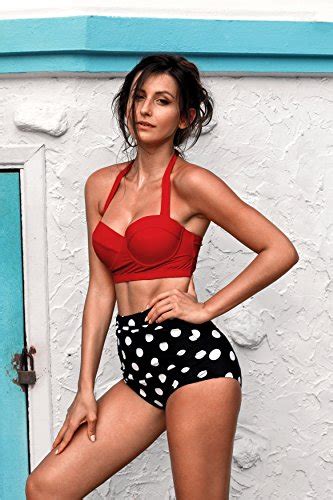 ᐅ Angerella Damen Retro Stil Polka Punkt mit hoher Taille Badeanzug Bikini Set EU 46 48 Tag