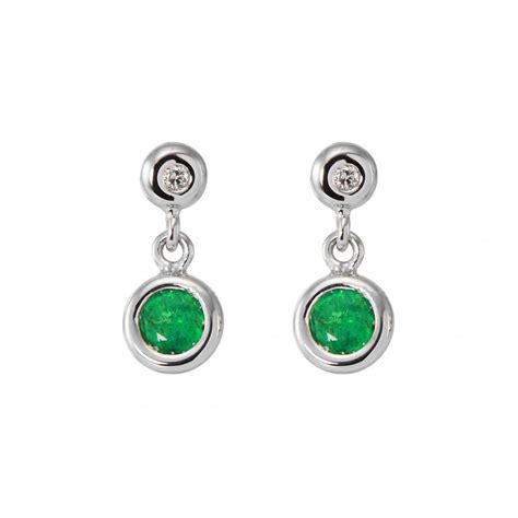 Boucles D Oreilles Pendantes Emeraude Et Diamant Ref 46394