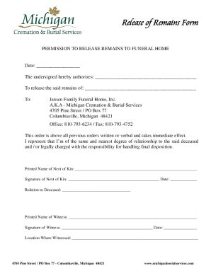 Fillable Online Cremation Authorization Form Cypress Creek Funeral