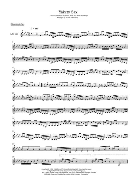 Yakety Sax Arr Jazeps Jermolovs By Boots Randolph Sheet Music For