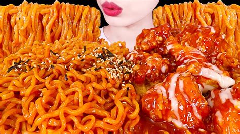 Asmr Mukbang｜spicy Fire Noodle Fried Chicken 불닭볶음면 슈프림 양념치킨 Eating