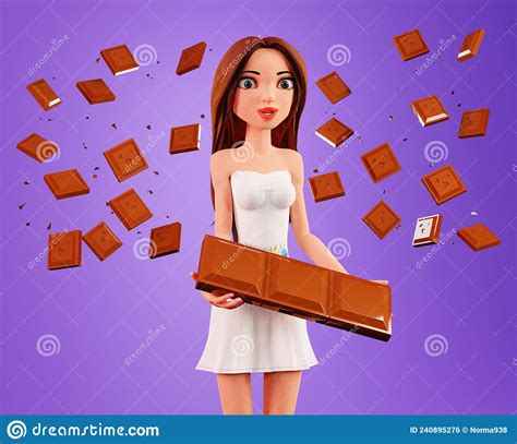 Woman And A Chocolate Bar 3d Render Pretty Woman Loves Chocolate Stock Illustration