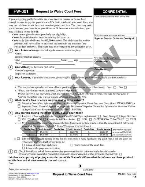 Los Angeles California Application For Waiver Of Court Fees And Costs