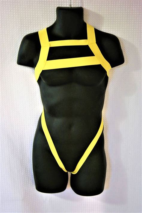 Men S Yellow Elastic Chest Harness With Built In Body Etsy