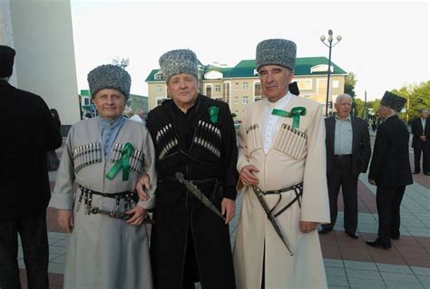 Elder Circassian Men In Traditional Circassian Costume Cherkeska Fur Hat Geleneksel Çerkes