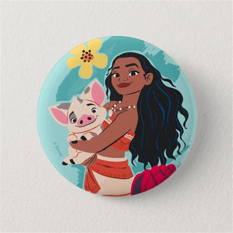 Moana Holding Pua Illustrated Graphic Button | Zazzle | Illustration ...