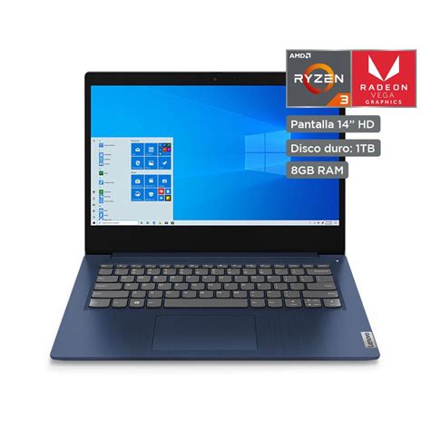 Laptop 14 Lenovo Ideapad 3 Ryzen 3 1tb Hdd 8gb Ram Azul Real Plaza