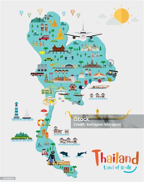 แผนที่ท่องเที่ยวประเทศไทยและประเทศไทย สถานที่สําคัญและสถานที่ท่องเที่ยว