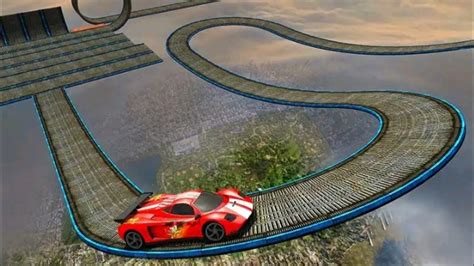 Impossible Stunt Car Tracks D Red Car Driving Stunts Level Android