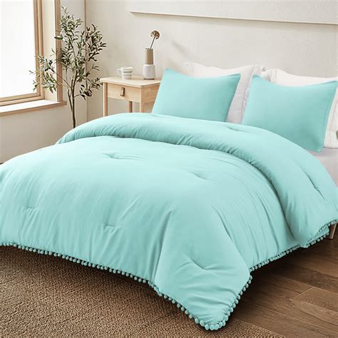 Exclusivo Mezcla Boho King Comforter Set 3 Piece Aqua Blue Lightweight Bedding For All Seasons