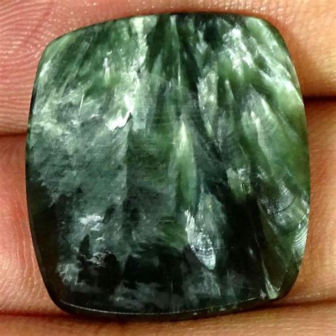 Natural Green Seraphinite 21 00 Cts Cushion Wire Wrap Cabochon