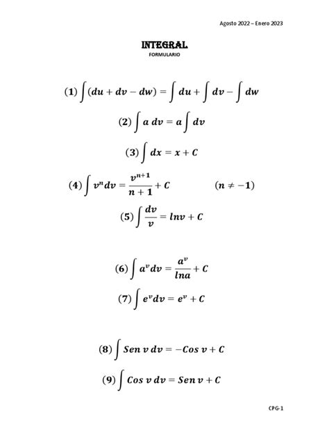 Fórmulas De Integrales Pdf