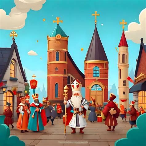 Premium Photo Flat Cartoon Illustration Sinterklaas Celebration Stock