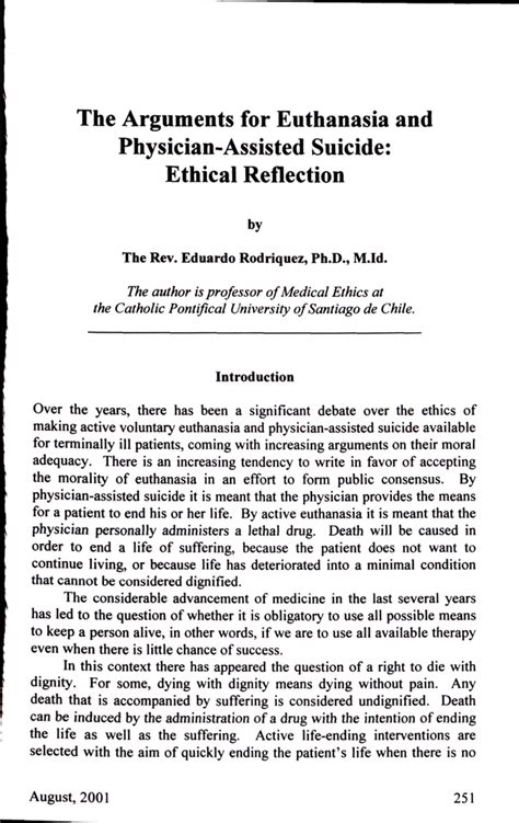 The Arguments For Euthanasia And Physician Assisted Suicide Ethical Reflection Eduardo