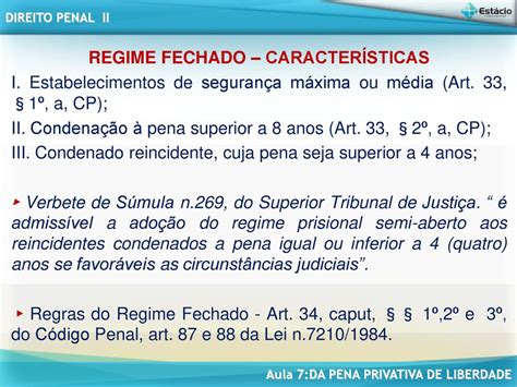 AULA DIREITO PENAL II DA PENA PRIVATIVA DE LIBERDADE Aula 7 Ppt