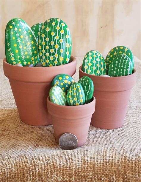 Painted Rock Cactus Cactus Plant Home Decor Hand Painted Desert Stone