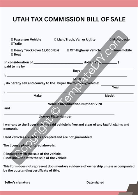 Utah Tax Commission Bill Of Sale Form Template In Pdf And Word