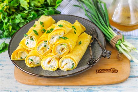 Яичные блинчики с начинкой - пошаговый рецепт с фото на Повар.ру