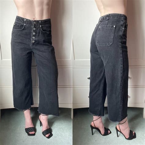 Black High Waisted Denim Culottes Looks Amazing Depop