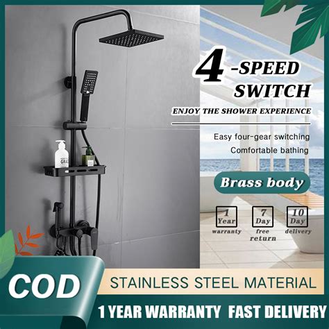 Stainless Steel Shower Set With Faucet Bidet Hot And Cold Square Matte Black Bathroom Shower