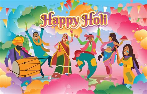 Happy Holi Celebration Background With Cartoon Vector Image Off