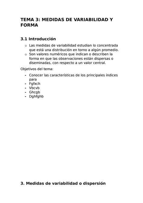 Tema An Lisis De Datos Tema Medidas De Variabilidad Y Forma