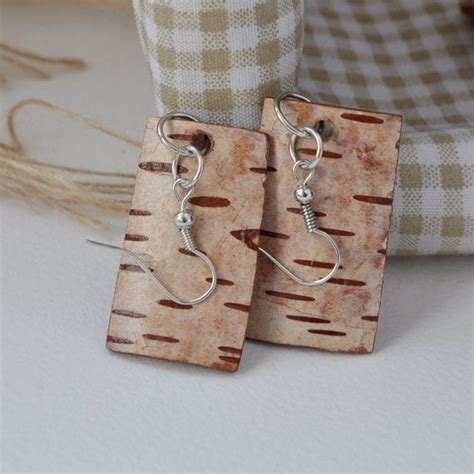 Birch Bark Earrings Handmade Wooden Earrings Etsy Birch Bark Crafts