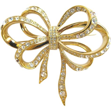 Kjl For Avon Lustrous Bow Collection Gold Tone Rhinestone Pin In 2020