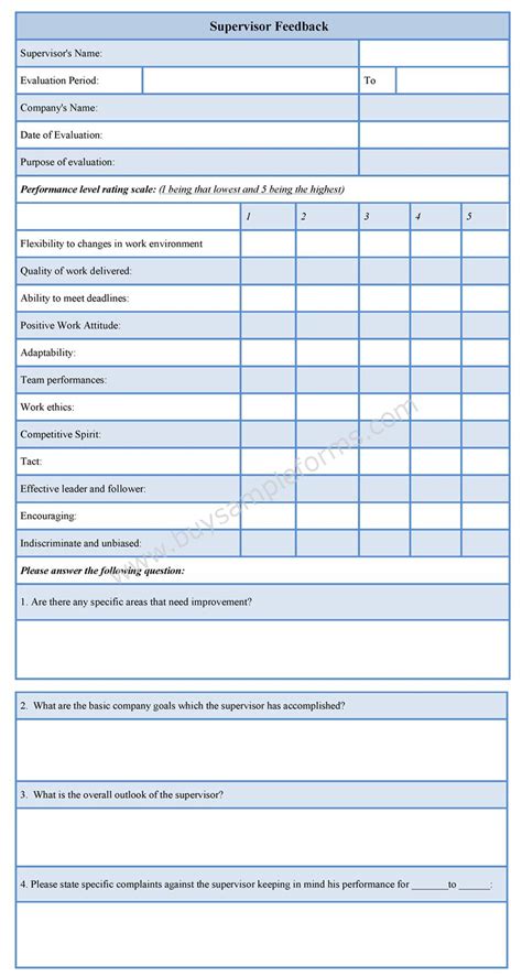 Supervisor Feedback Form Supervisor Feedback Examples