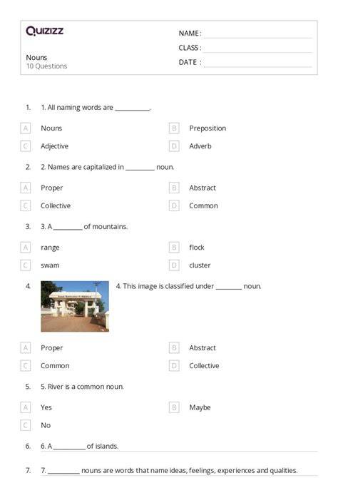 50 Nouns Worksheets For 6th Class On Quizizz Free And Printable