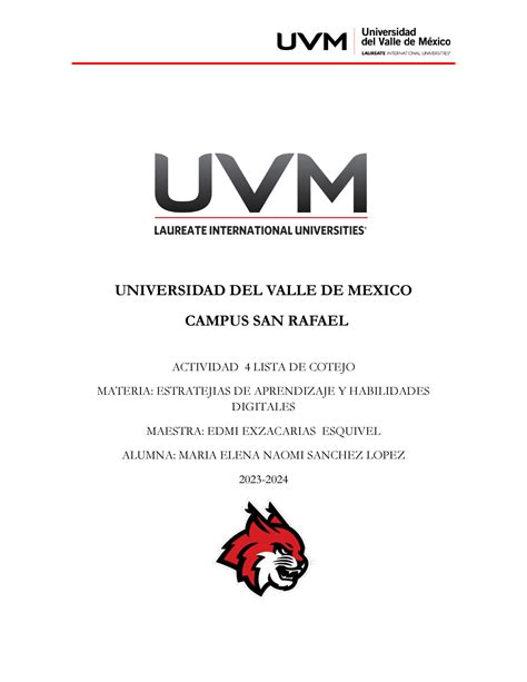 Lista De Cotejo A Adz Tarea Universidad Del Valle De Mexico