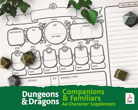 Dnd 5e Companions And Familiars Character Sheet Pdf For Etsy