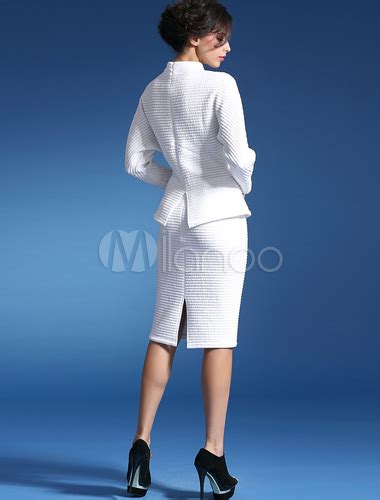 White Cotton 2 Piece Skirt Suit For Women